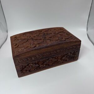 Vintage Beautiful Floral Engraved Wood jewelry box Hinged Trinket Ring Box lined